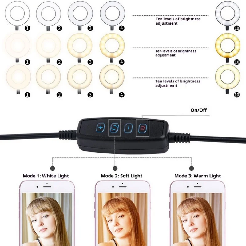 Universal Flexible Fill light with Mobile Phone Holder and 1/4" Threaded Camera DV Head,LED Light for Live Streaming,Selfie