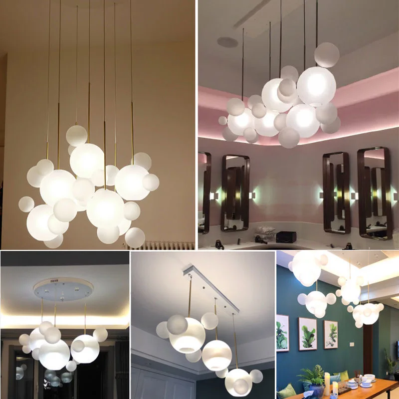 Modern Art Deco Glass Bubble Chandelier Living room Droplight for Children Dining room Bar Indoor Decor Light Fixture