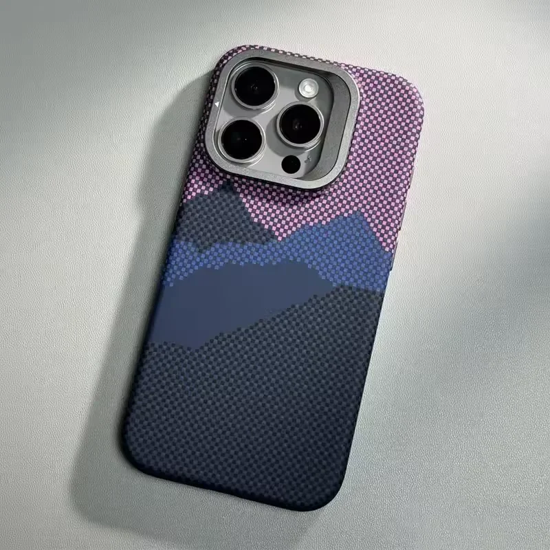 Premium Alloy Lens Stand Holder with Wireless Charging for MagSafe Phone Case - Sleek Pixel Textured Hard Back Cover