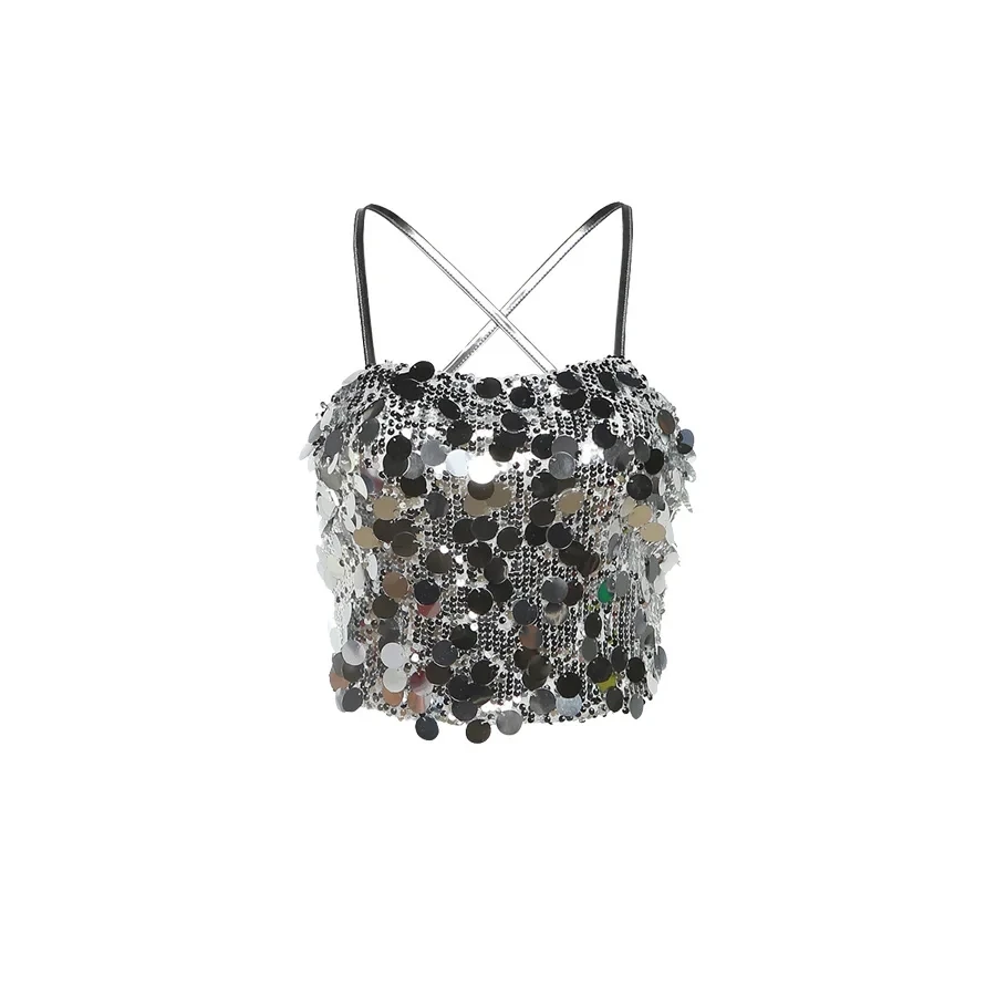 NIBBER 2024 Spring New silver Retro Matte BlingBling Shiny Sweet Gentle All-match High Street Fashionable Cool Women Sequin Vest