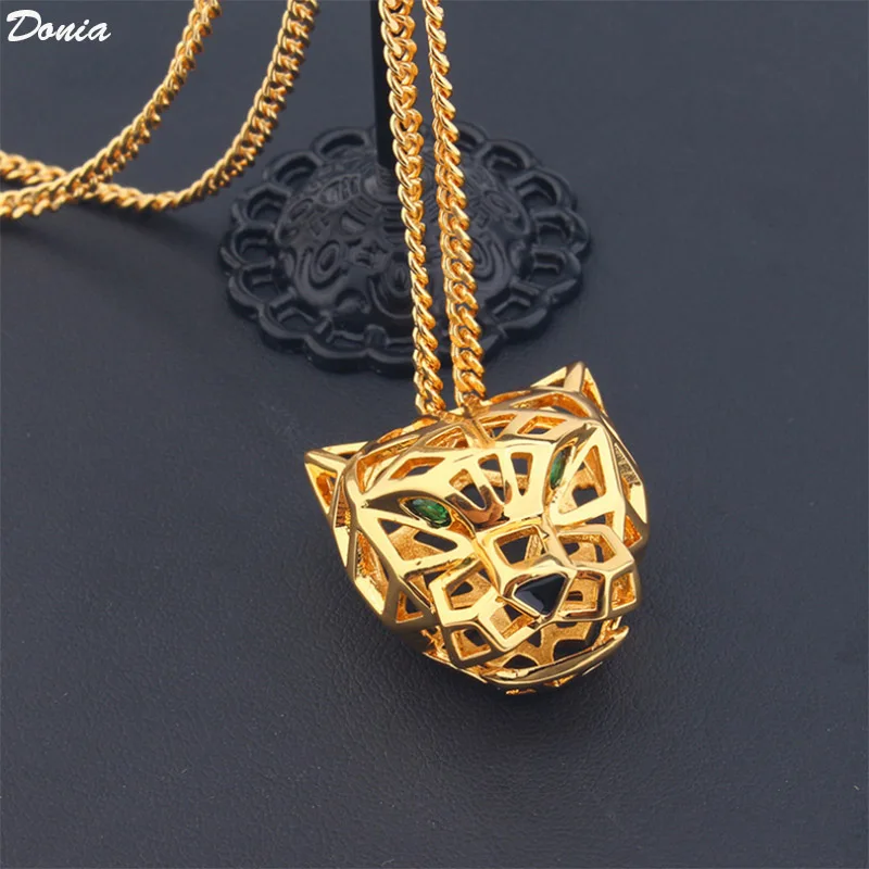 

Donia Jewelry European and American Fashion Hollow Leopard Titanium Steel Micro-Inlaid AAA Zircon Luxury Animal Long Necklace