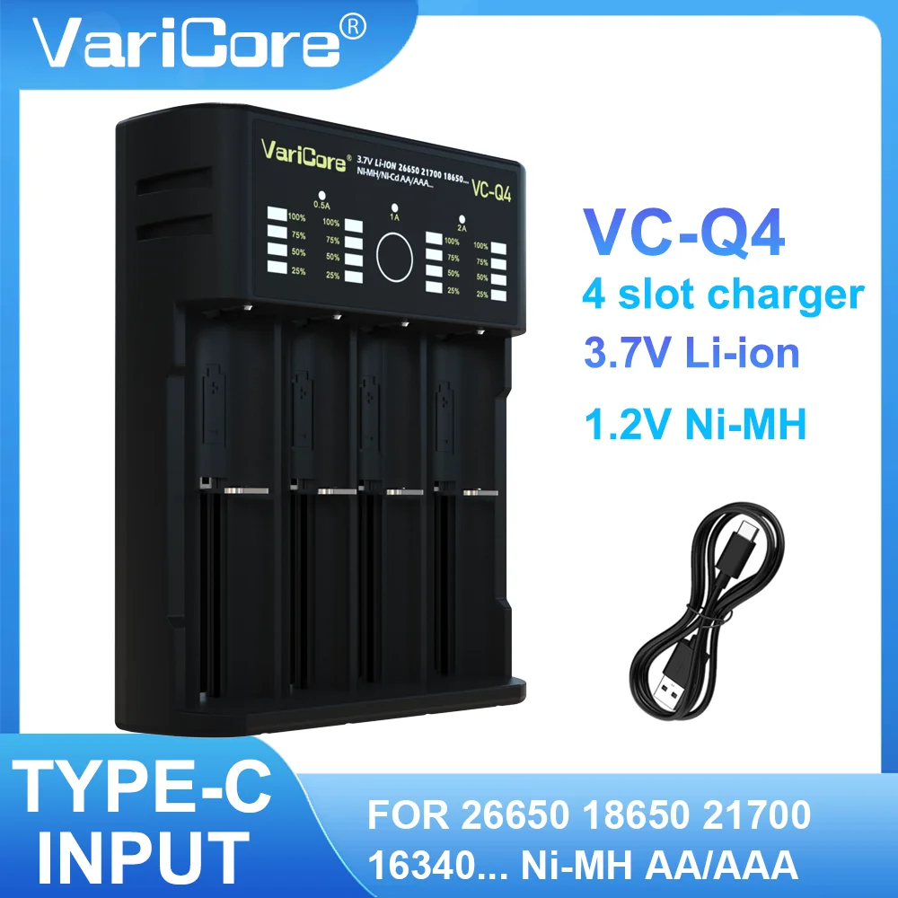 3.7V 리튬 18650 26650 21700 18500 18350 1.2v Ni-MH AA AAA용 휴대용 4슬롯 지능형 배터리 충전기