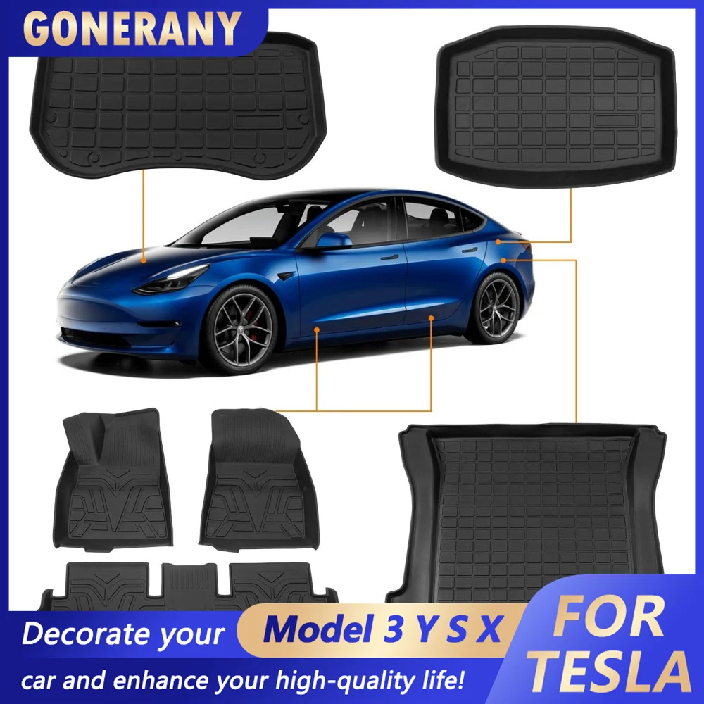 

For 2021-2023 Tesla Model 3 Y Floor Mats Trunk Mats Frunk Mat Rear Storage Trunk Liner TPE Cargo Liners All Weather