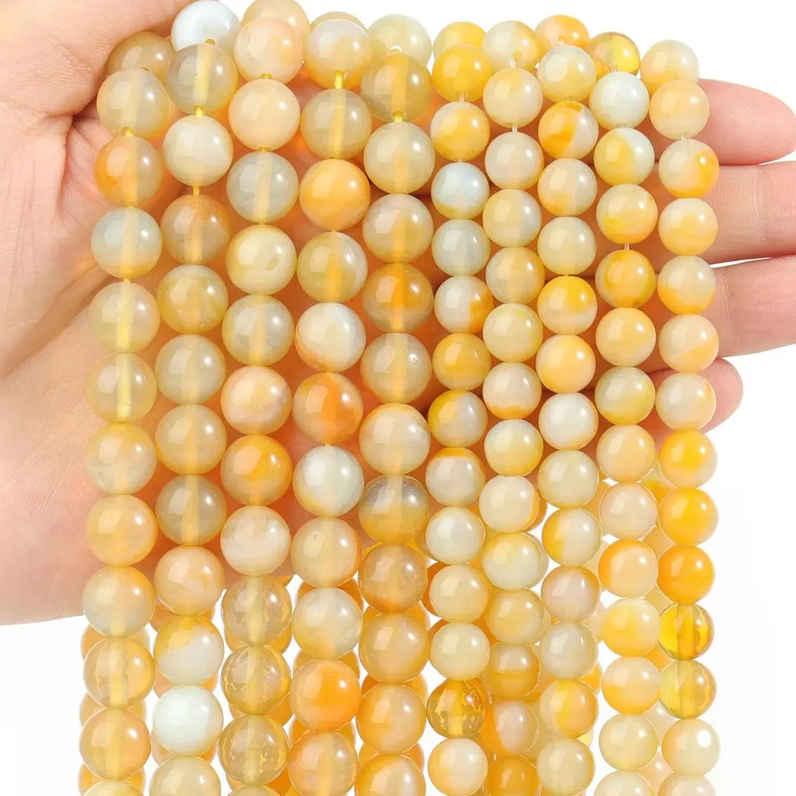 

8/10mm Yellow Round Glass Beads Imitation Natural Stripe Agate Stone DIY Handmade Bracelet Loose Beads for Jewelry Making