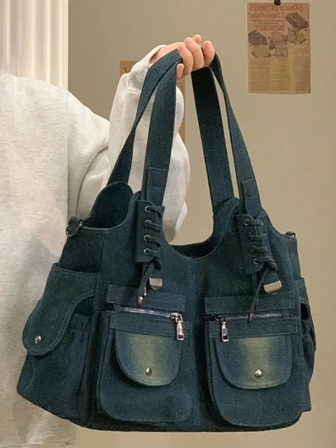 Patchwork Bag Recycled Denim Women's Tote Blue Denim 