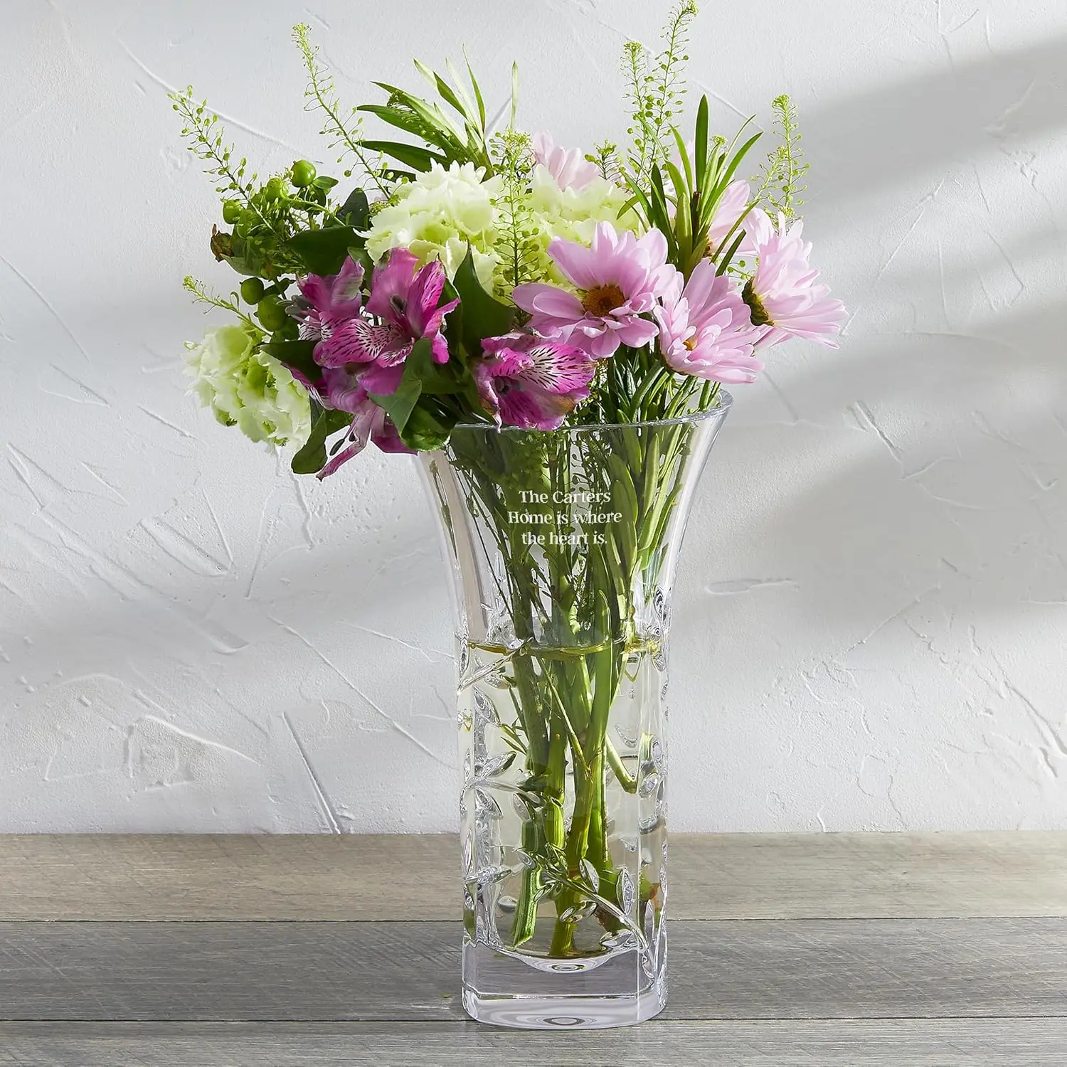 Engraved Crystal Leaf Vase (Free Customization)