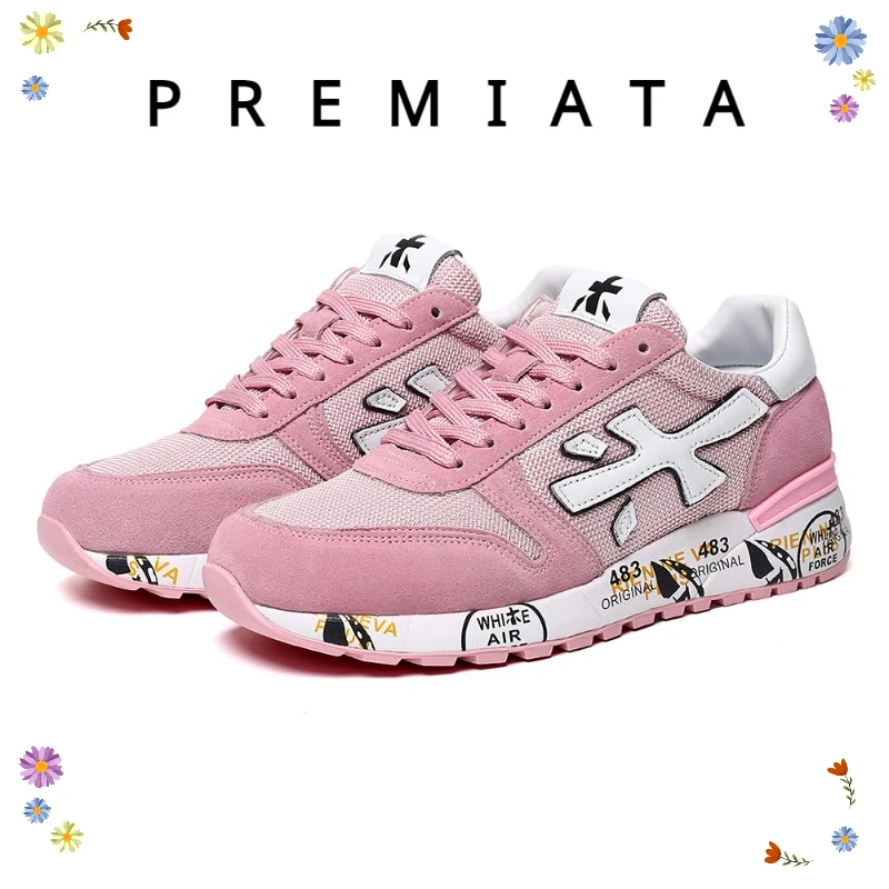 

PREMIATA 2024 New Vintage Couple Shoes PREMIATA Rice Pink Sneakers Running Shoes for Women Casual Fashion Designer Shoes