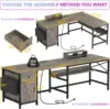 SEDETA 63" L Shaped Desk Convertible 86.6" Home Office Corner Computer Desk with Drawer Power Strip Storage Cabinet Retro Grey 3
