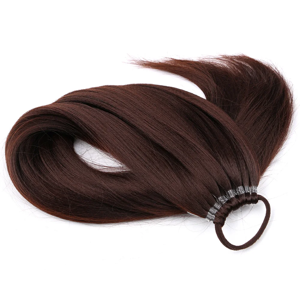 24inch long Yaki straight Wrapped ponytail hair punching braid fishbone braid fashionable high ponytail wig synthetic fiber