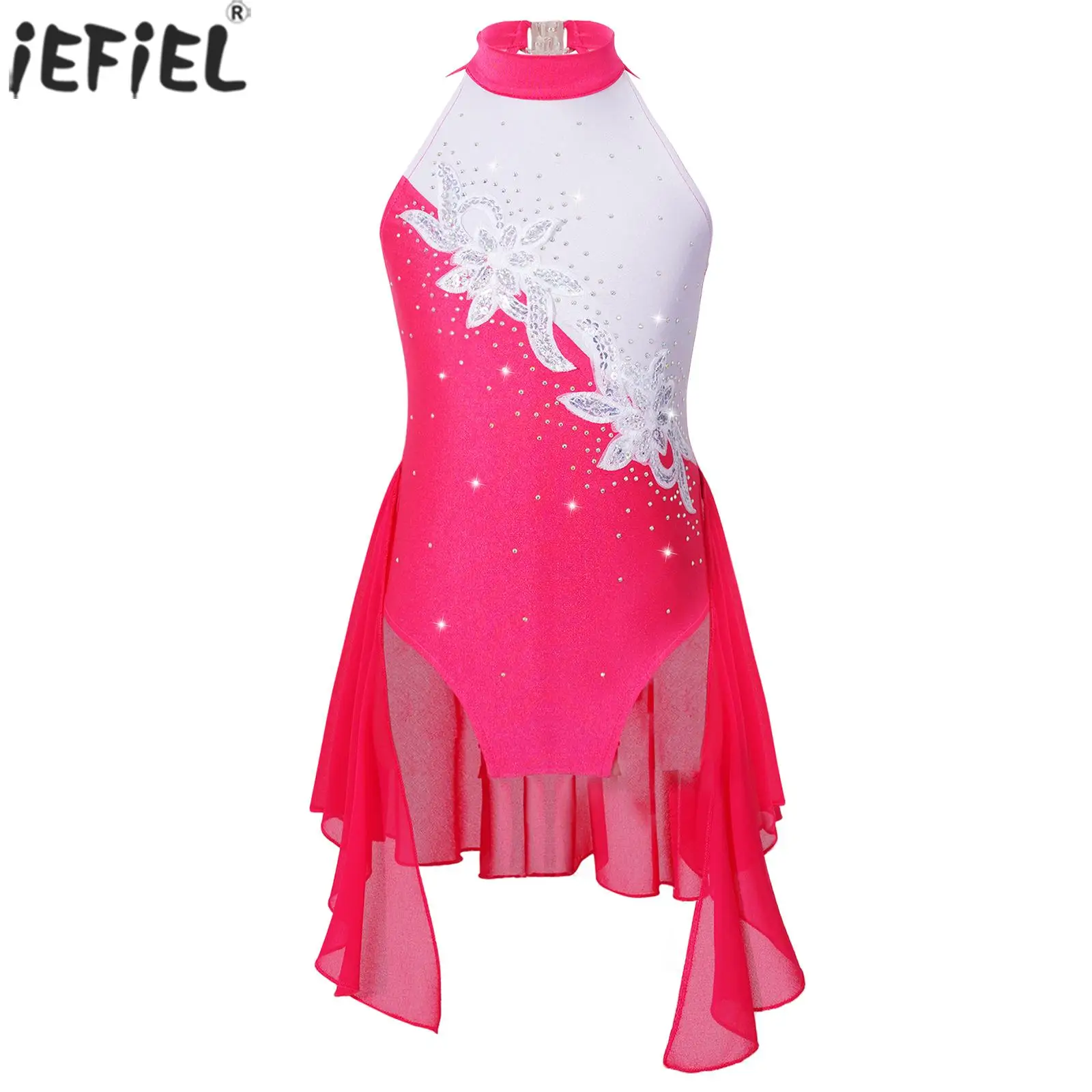 

Kids Girls Figure Skating Dress Lyrical Ballet Dance Gymnastics Leotard Rhinestone Sequins Dancewear Stage Performance Costumes