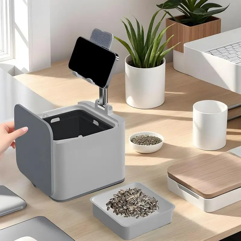 Desk Organizer With Phone Holder Cell Phone Stand With Trash Can Pen Cup Smartphone Stand Desk Organizer Space Saving Pencil