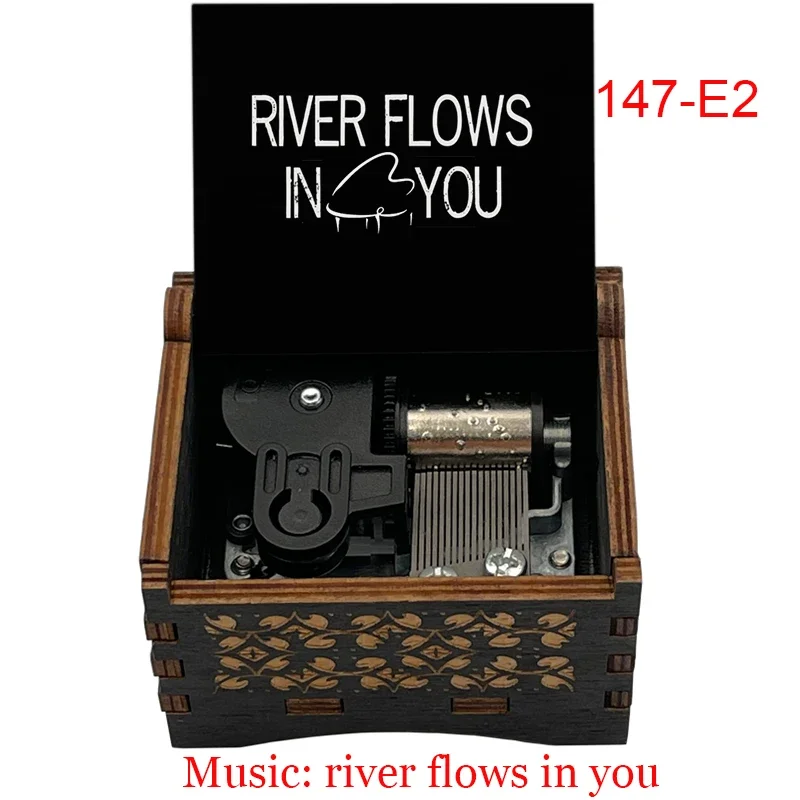 River Flows In You Silver Stainless Steel Metal Clockwork Type Movement Black Wooden Music Box Holiday Gifts for Friends