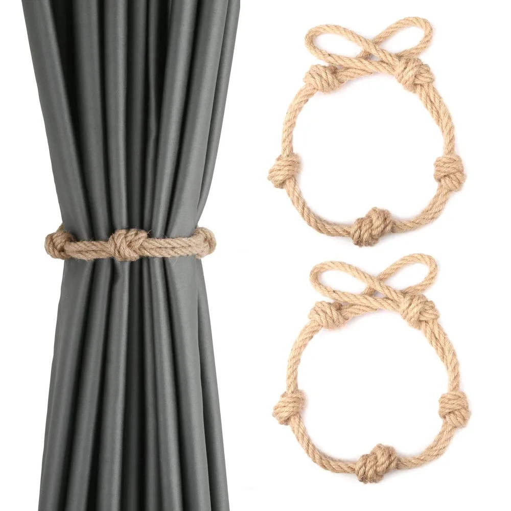 

2Pcs Pure Cotton Curtain Tieback Holders Hemp Rope Knot Buckle Window Drapery Holdbacks Home Decorative