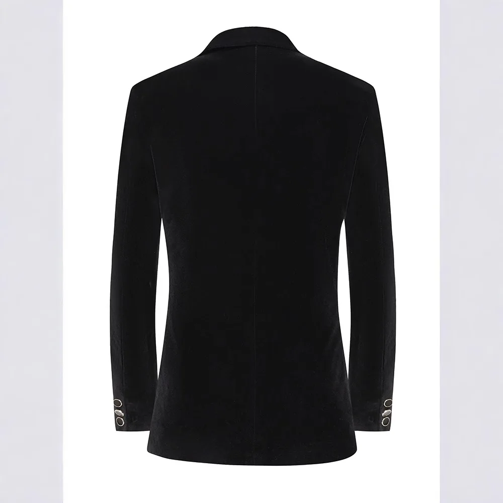 Blazer da ballo in velluto nero di lusso per uomo Slim Fit 1 pezzo giacca da smoking perline giacca con risvolto a punta blazer da uomo per feste di scena 3