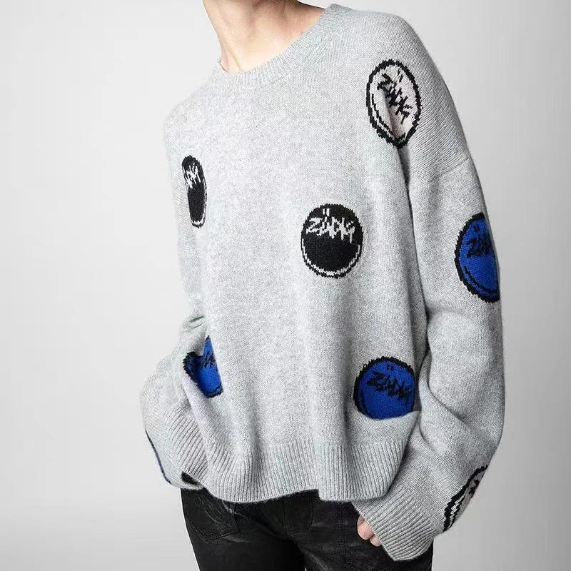 

2023 Autumn and Winter New Women Round Neck Smiling Face Temperament Commuting Long-sleeved Sweater