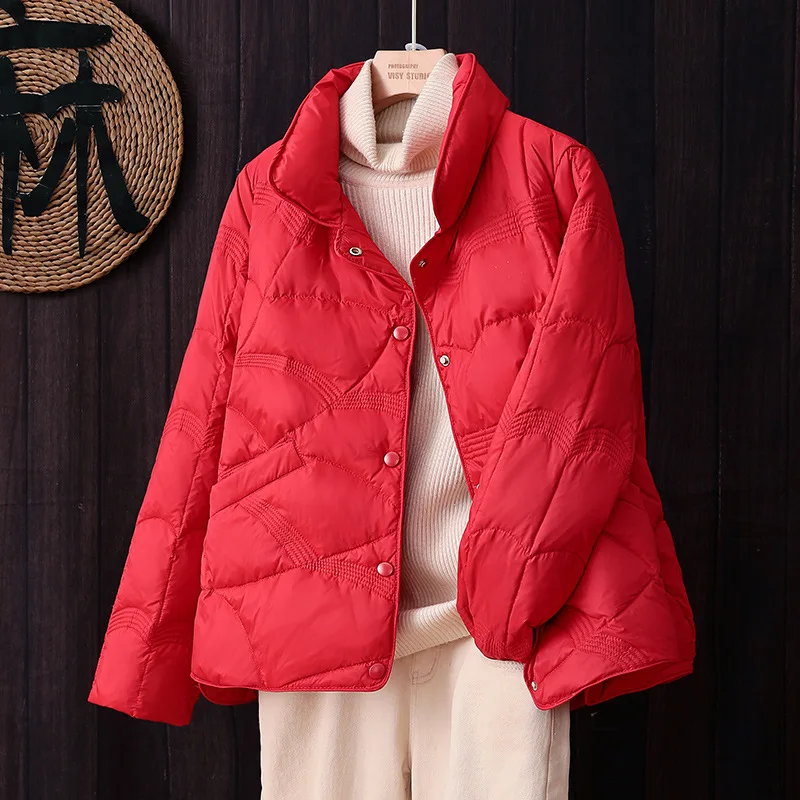 Down Jacket Women's Short White Versatile in Autumn and Winter Lightweight and Warm Standing Collar Fashionable Jacket