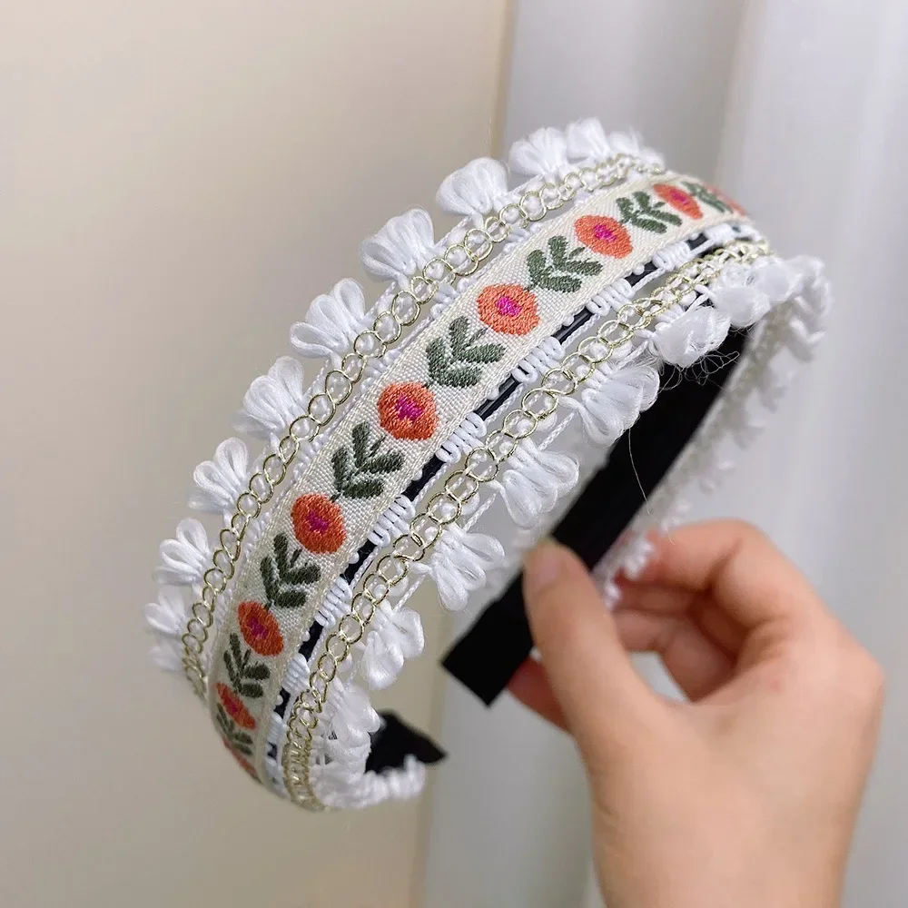 Hair Accessories Boho Embroidery Headband Retro Style Wide Head Hoop Headdress Women Girls