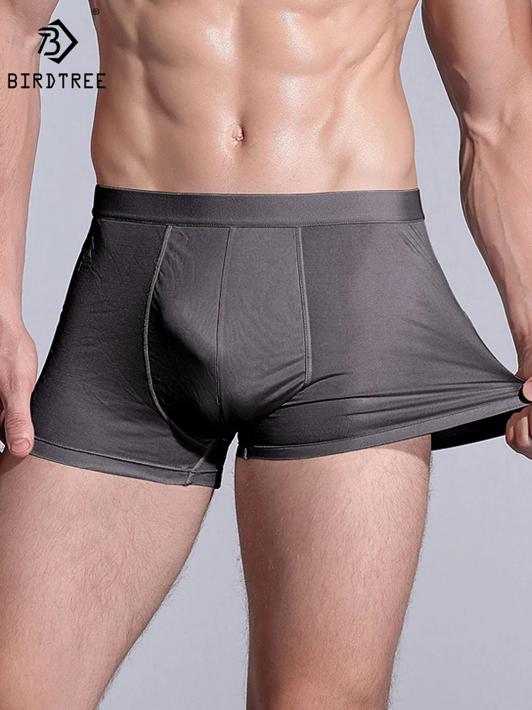 

Birdtree 100% Natural Silk Panties Male Sexy Underwear Men Breathable U-Convex Design Elastic Boxers 2023 New U34607C