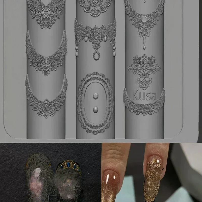 여성용 투명 레이스 네일 몰드, 실리콘 엠보싱 디자인 레이스 네일 스텐실 전문 매니큐어 몰드 DIY 공예품 데일리 용품