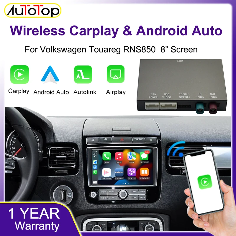 AUTOTOP Bezprzewodowy Dekoder CarPlay Android Auto Do VW Volkswagen Touareg RNS850 2011-2017 Airplay Mirror Link Bluetooth