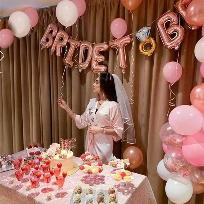 Description Picture 4 of itemRose Gold Bride To Be Letter Foil Ballon Bride Veil Sash Headband Wedding Decorations Bridal Shower Bachelorette Party Supplies