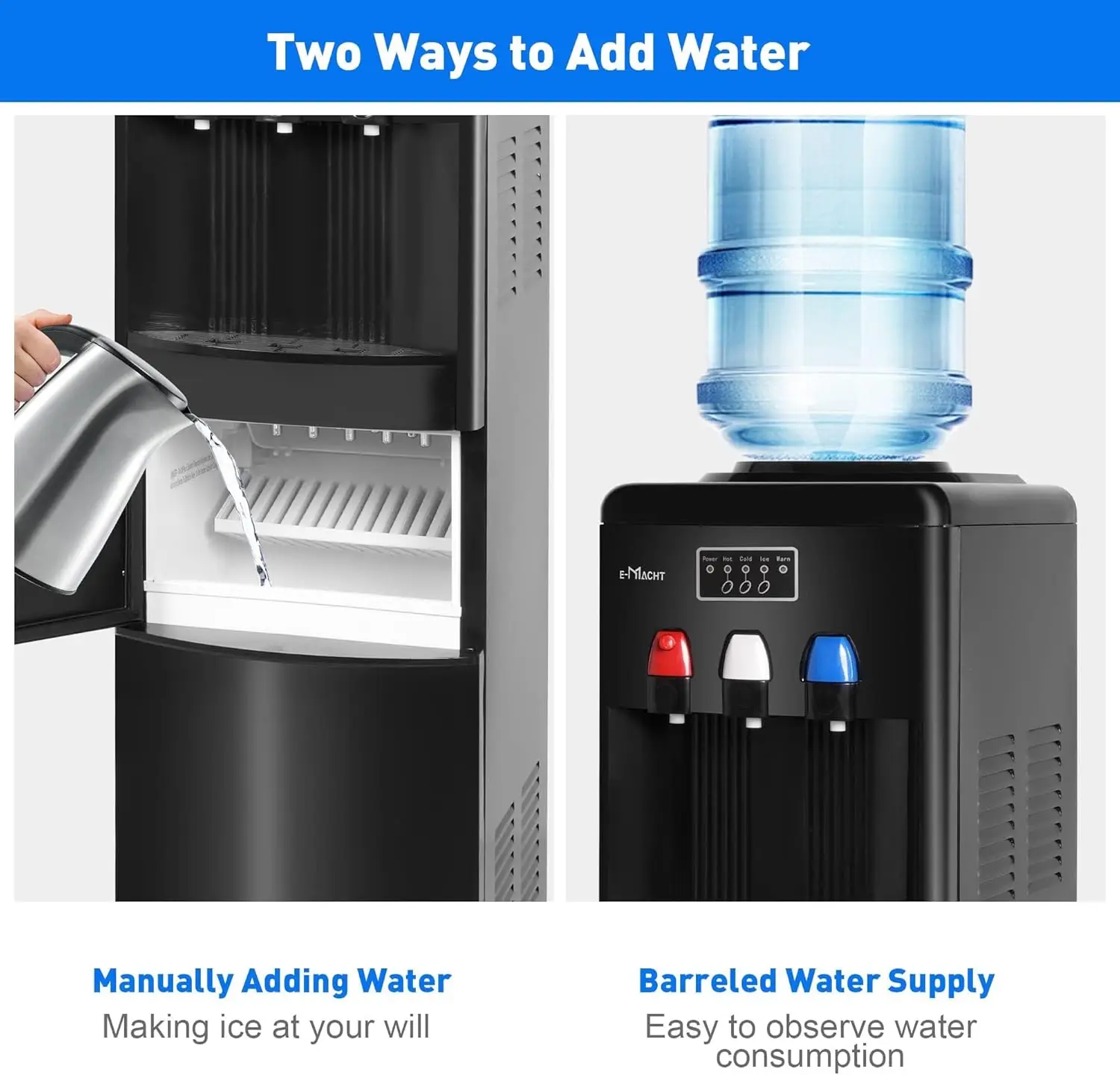 1 Water Dispenser with Built-in Ice Maker, Top Loading Water Cooler Dispenser for 3-5 Gallon Bottle with a Scoop, 3 Temps, Child 5