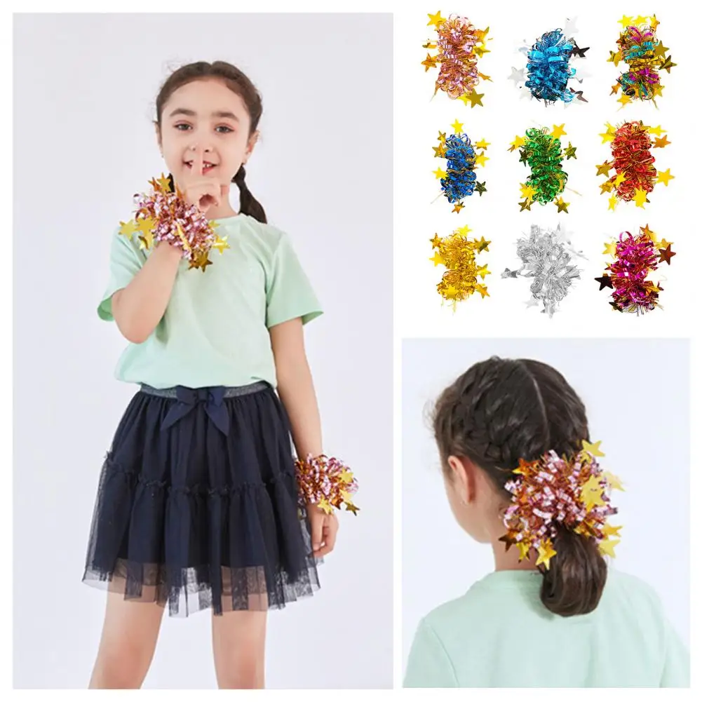 6Pcs Curve Trim Wrist Flower with Star Decor Children Stage Performance Elastic Band Bracelet Elastic Cheerleading Pom Poms