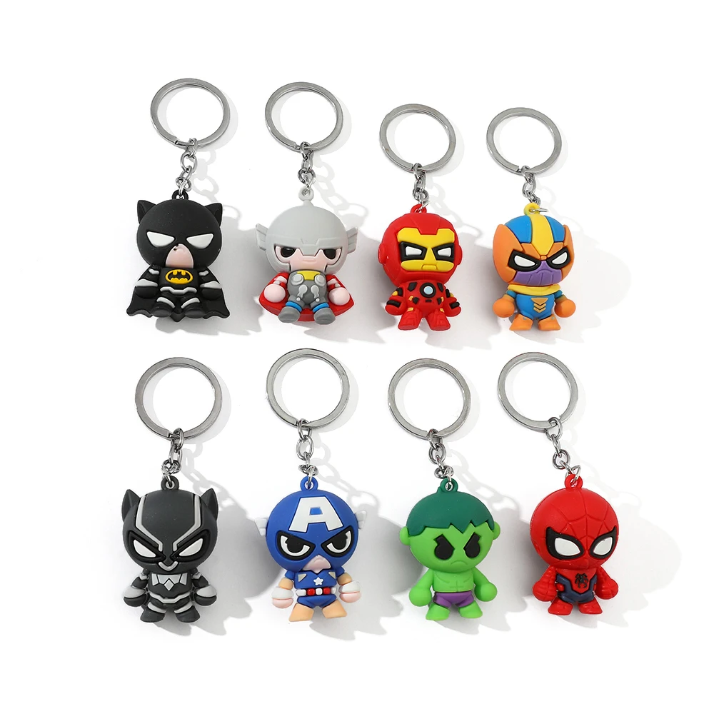 Marvel Spiderman Iron Man Bat Hulk Thor Cartoon Portachiavi Anime Avengers Portachiavi Figura Silicone Car Key Jewelry Toys Gift