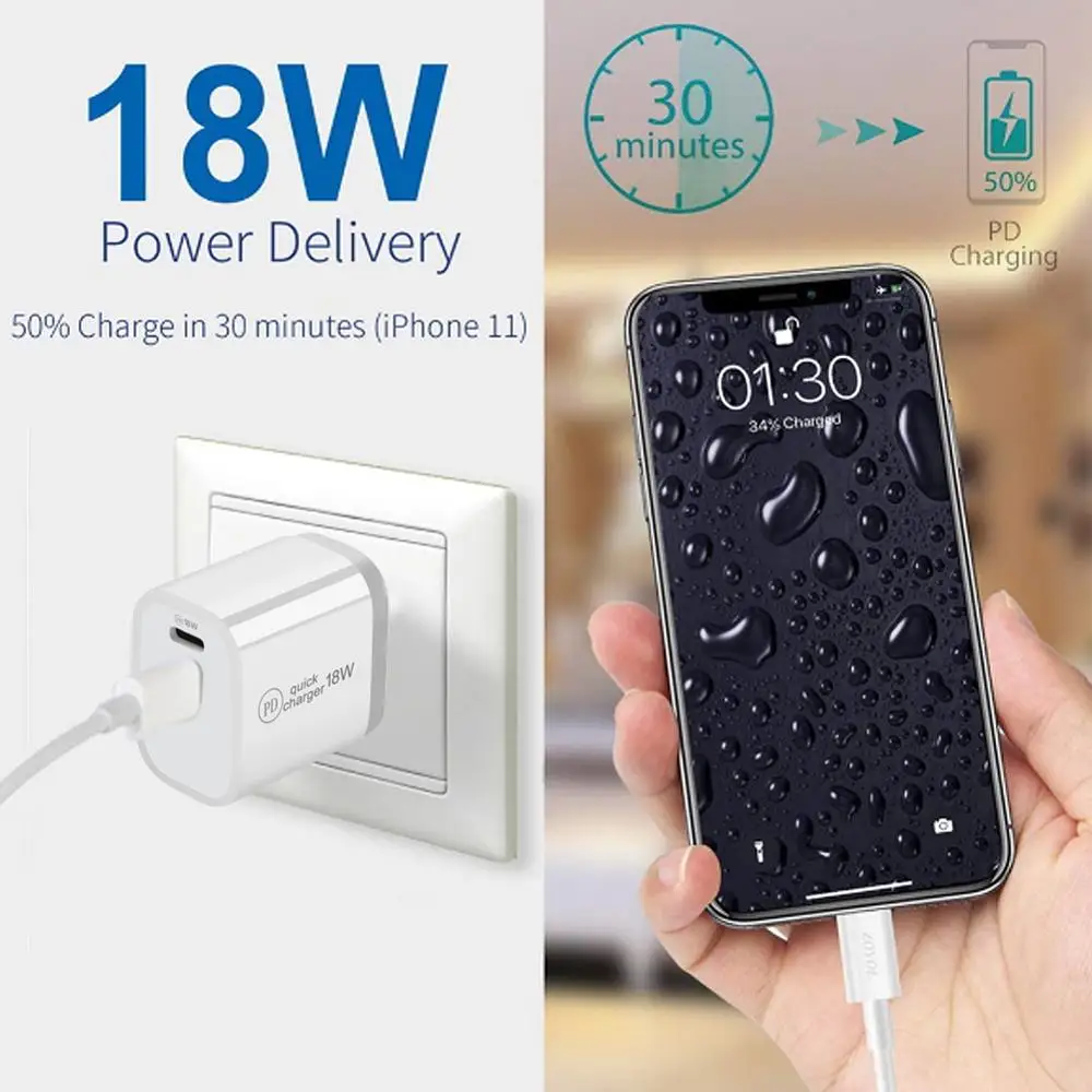 18W PD QC 3.0 듀얼 USB 충전기, 빠른 충전, EU, 미국, EU, AU 플러그, 아이폰 X, 8 플러스, 노트 9, 10, 전원 공급, 휴대폰 어댑터