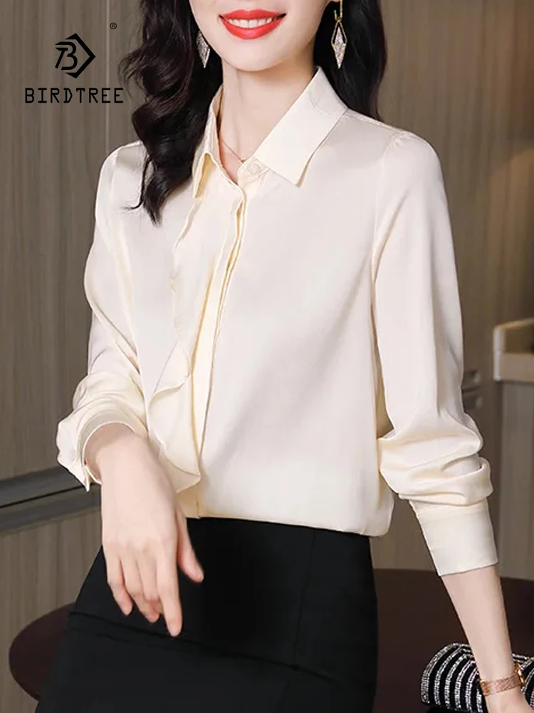 

Birdtree Spring Summer Turn-down Collar,91.8%Mulberry Silk 8.2%Spandex Office Lady Shirt,Long Sleeve Elegant Blouses T37743QC