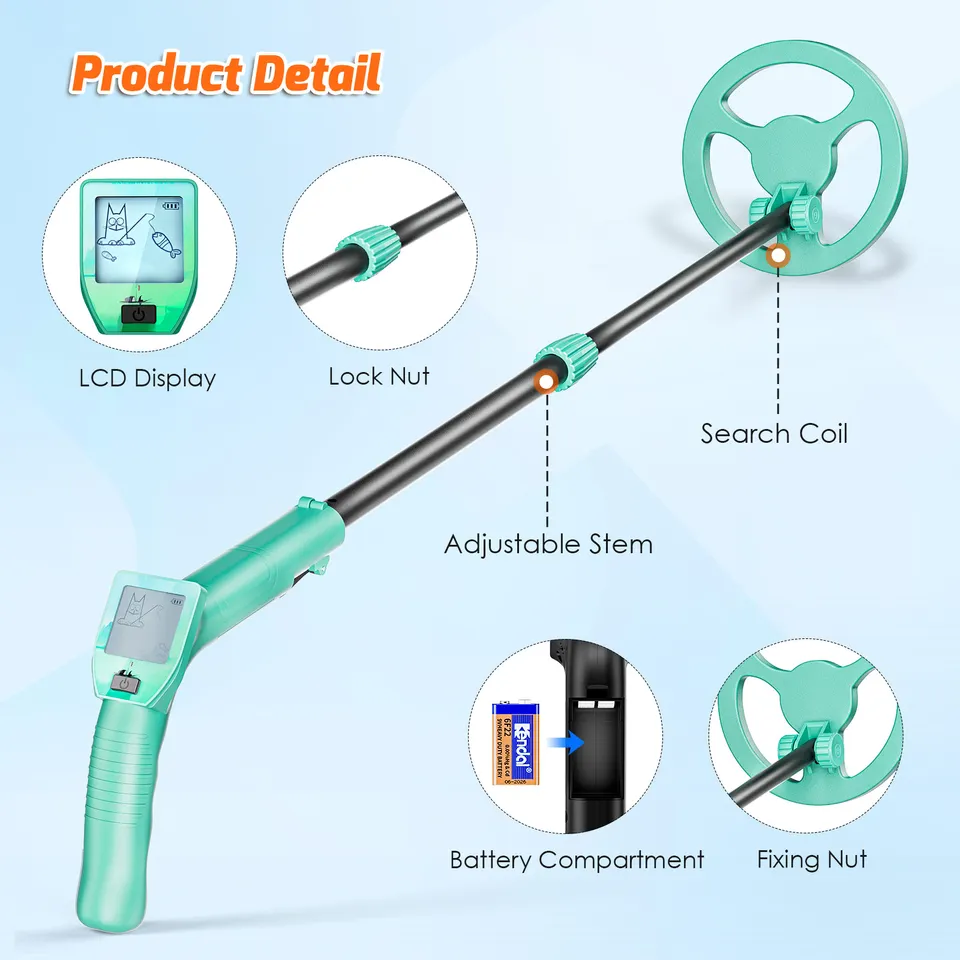 Kit Caccia Tesoro Metal Detector Per Bambini Kooeuru - Leggero, Regolabile 66-83 Cm, Display LCD, Impermeabile Metal Detector Portatile