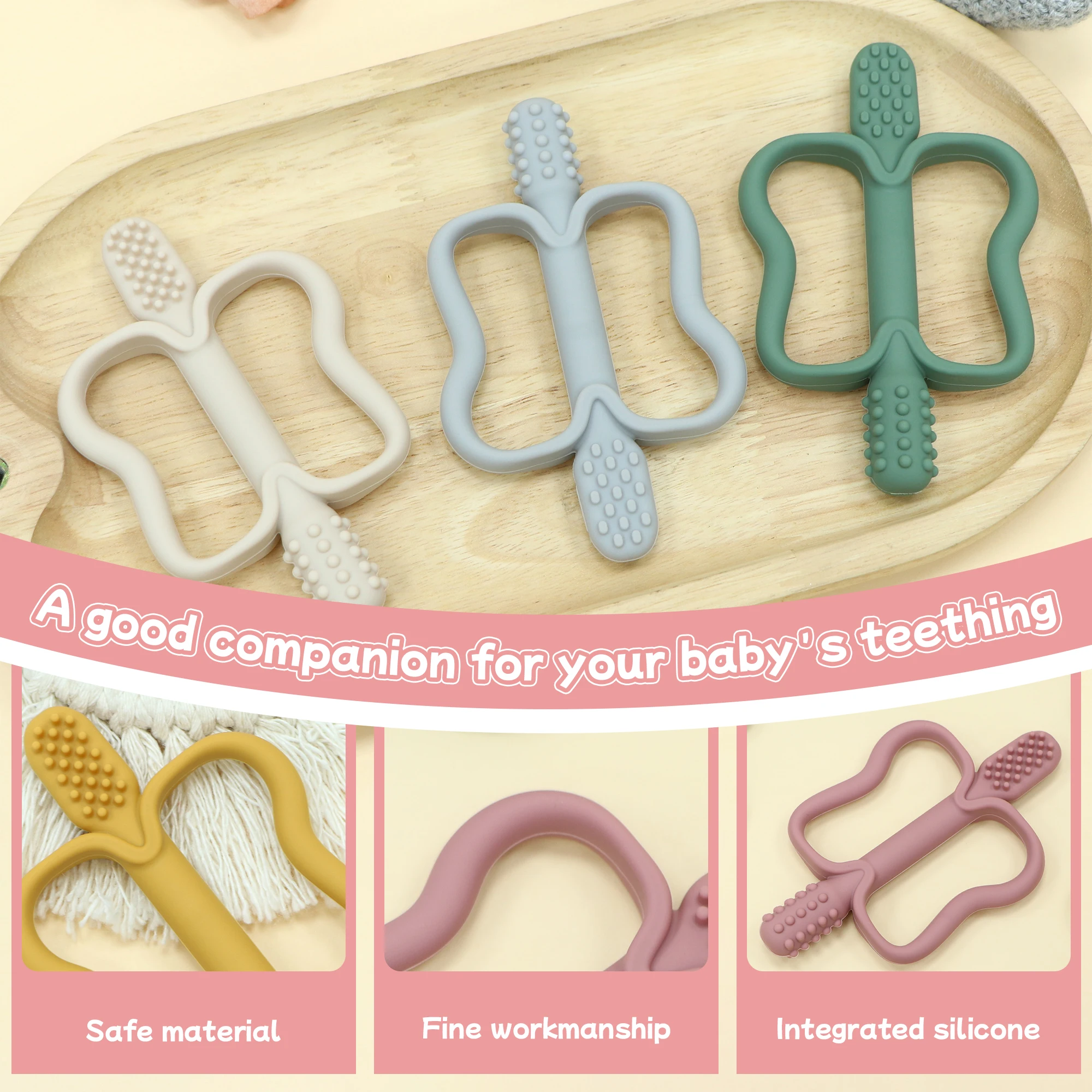 Baby silicone teething toy, BPA-free, soft and easy to grip, suitable for babies experiencing teething discomfort. - 2