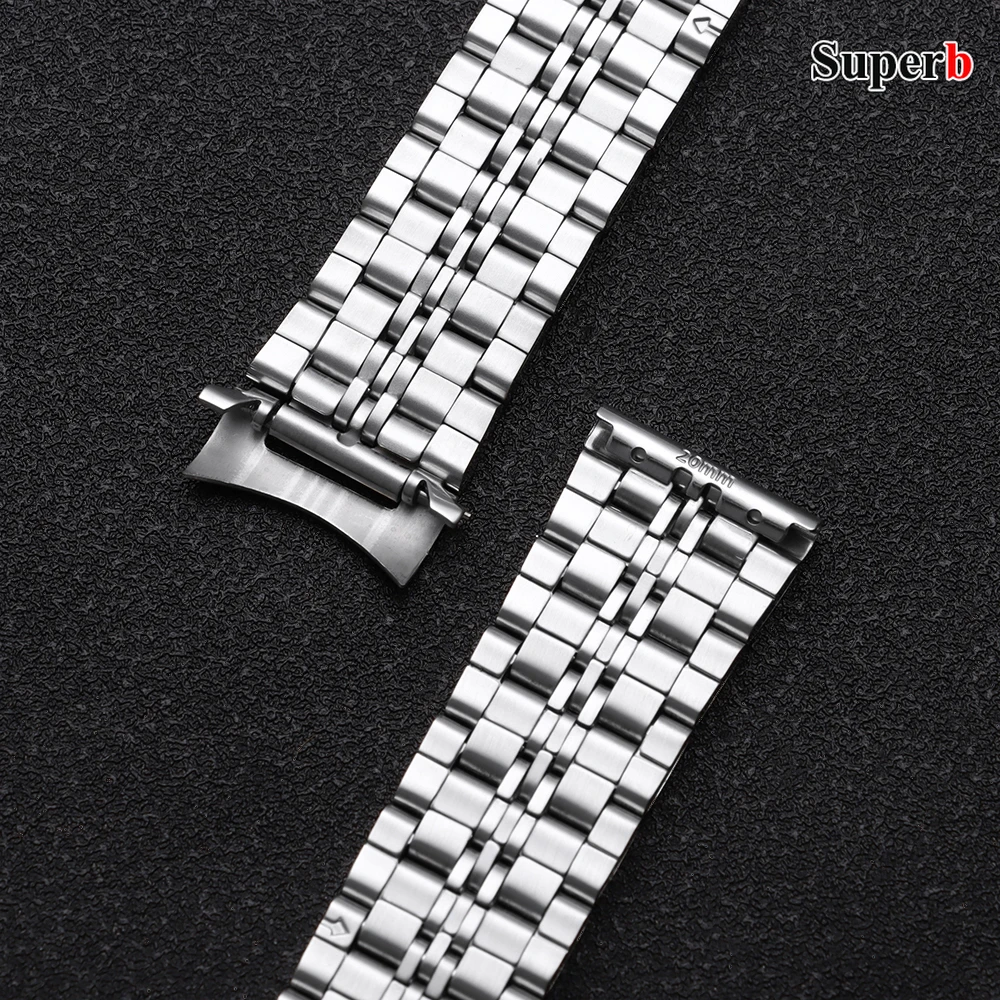 Curved End Stainless Steel Watch Strap - Universal Metal Wristband Bracelet (Multiple Sizes)