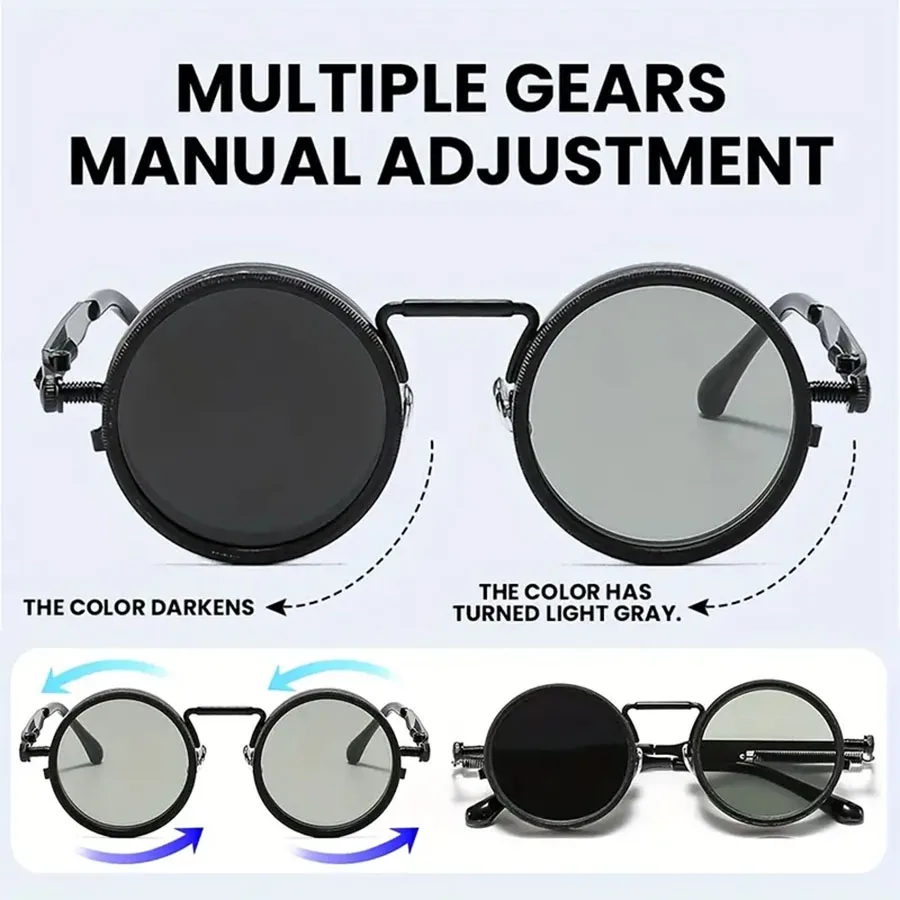 Cyberpunk Style Glasses – Metal Frame Eyewear with Rotating Lenses & UV400 Protection