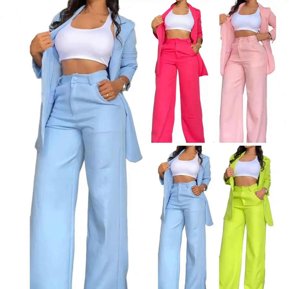 Women High Waist Trousers Suit Stylish Women's Coat Pants Suit Single-breasted Jacket Wide Leg Pants Fashionable for Ladies women suit