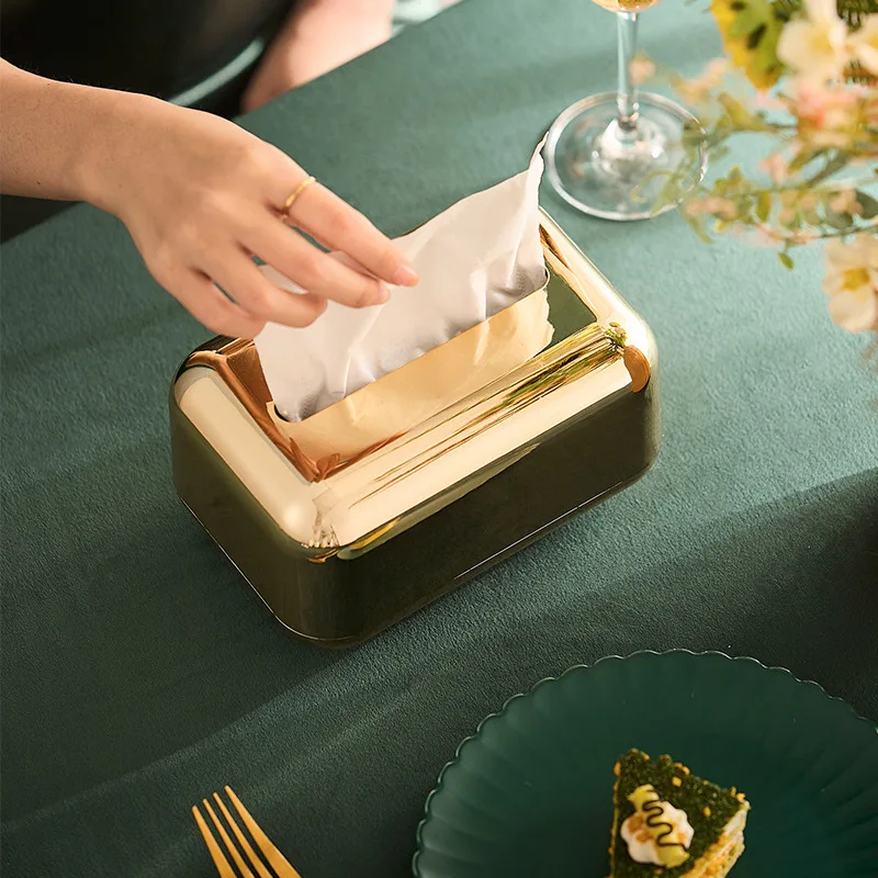 Luxury Golden Tissue Boxes Storage Napkin Holder Kitchen Tissue Box Square Shaped Container Plastic Craft Desktop Paper Case 5