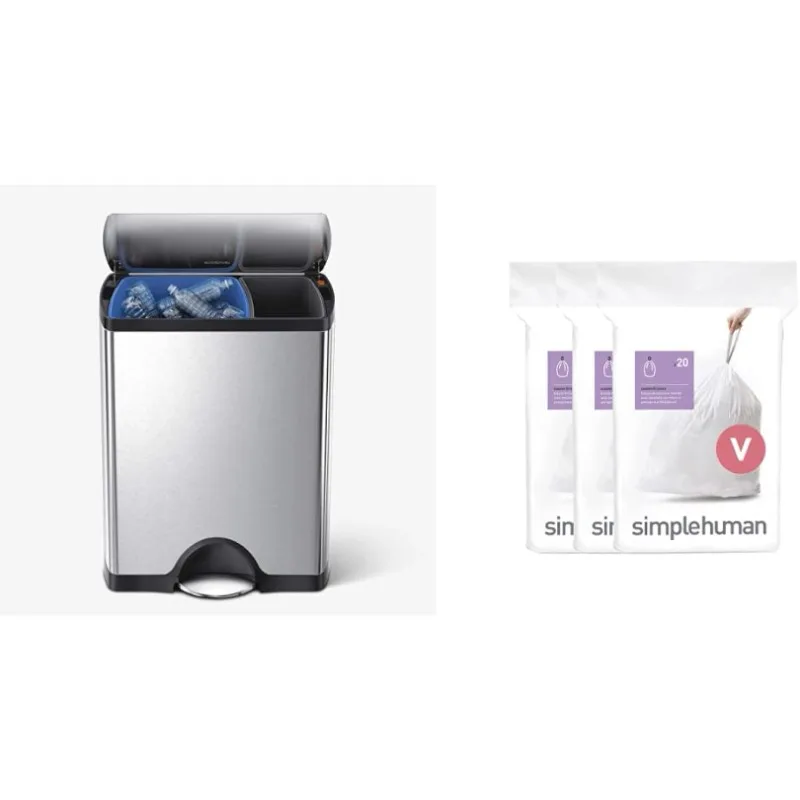 

Kitchen Step Trash Can, 46 Liter, Brushed Stainless Steel Custom Fit Drawstring Trash Bags,16-18 Liter/4.2-4.8 Gallon,60 Count