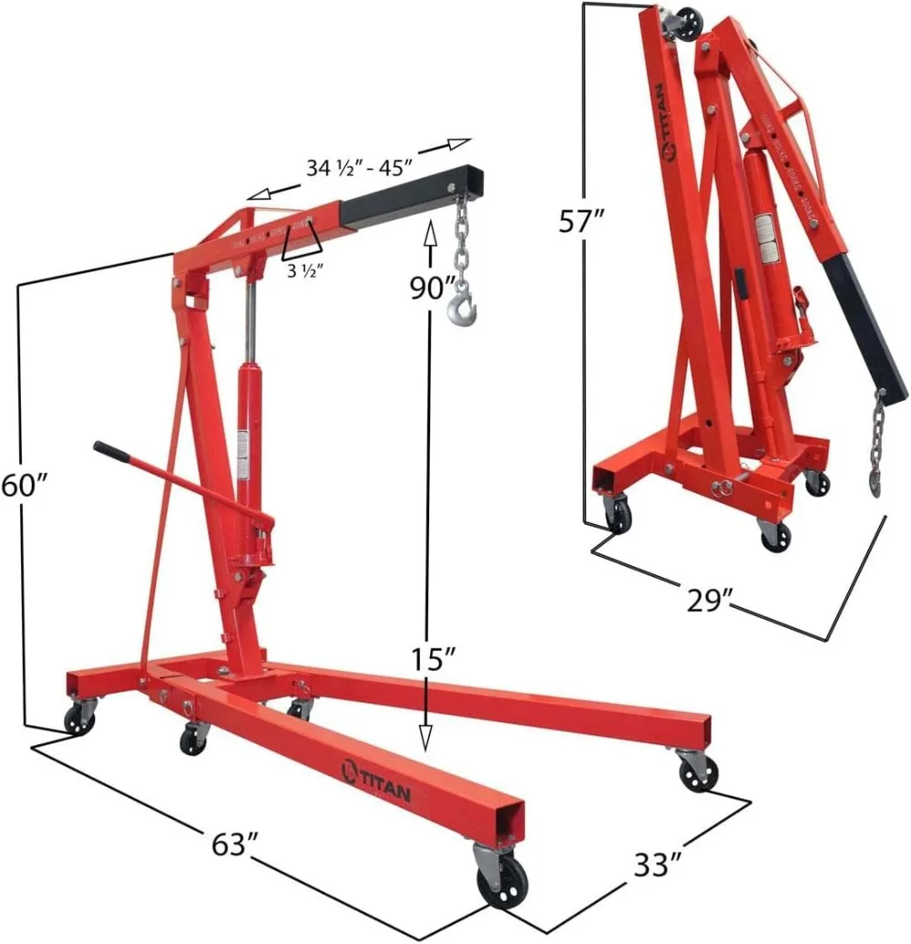 1 Ton Hydraulic Engine Hoist, Heavy Duty Steel Shop Crane, Cherry Picker Engine Hoist with 360&deg; Caster Wheels, Lift