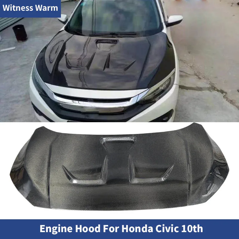 New Carbon Fiber Front Bumper Engine Hood Vent Cover For Honda Civic