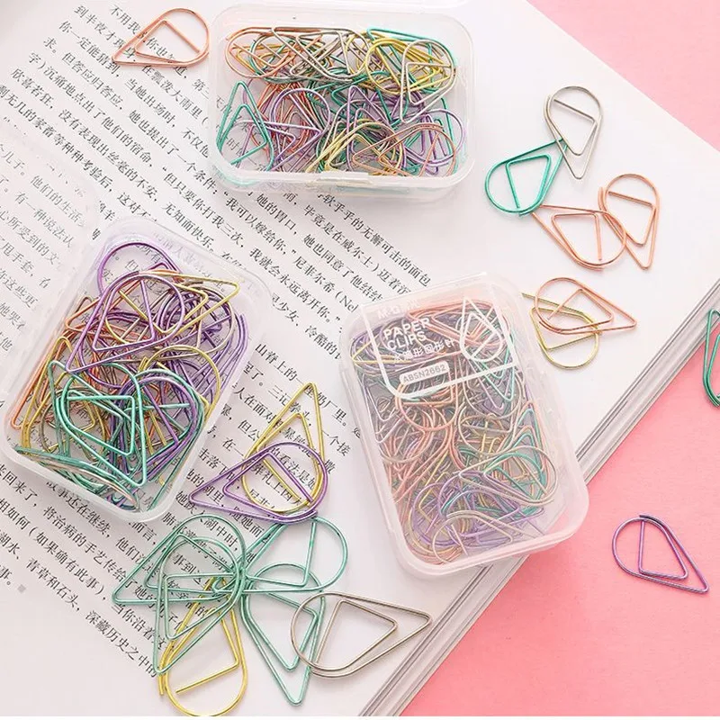 

30Pcs/box Paper Clips Metal Material Drop Shape Binder Clips Gold Silver Color Bookmark Clip Office School Stationery Memo Clips