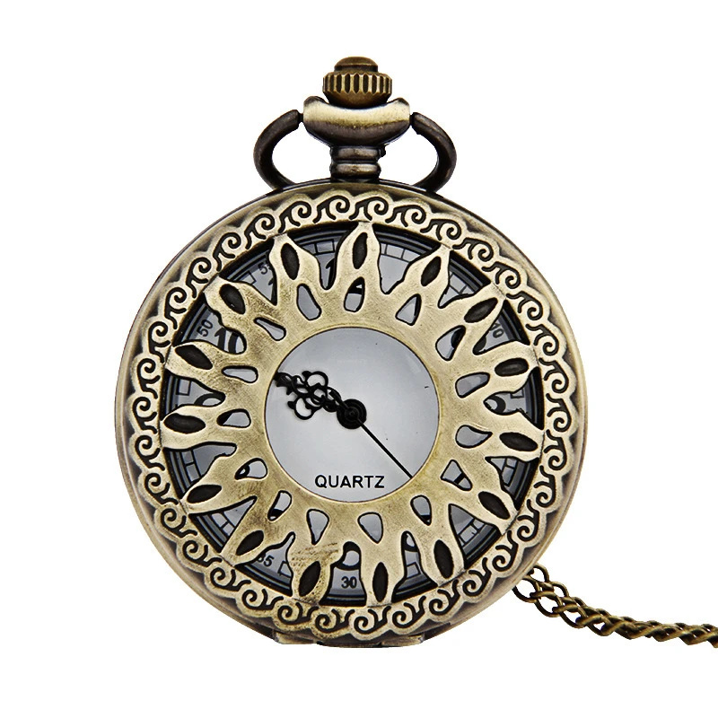 

Vintage Sunflower Bronze Quartz Pocket Watch Unisex Arabic Numeral Necklace Pendant Chain Clock Dropshipping
