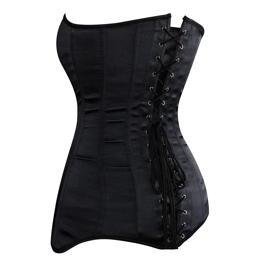 Women Sexy Corset Gothic Long Torso Corsets Satin Black Overbust Waist Training Bustier Shapewear Cincher Plus Size Corselet body shaper,waist trainer,waist corset,lace corset