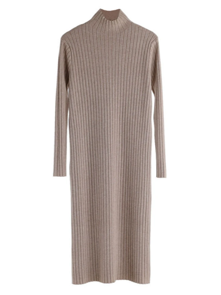 

Women's Dress Women's Clothing Autumn Winter Half High Collar Thickened Knitted Underlay Knee Fashion Leisure Length Dress Coat