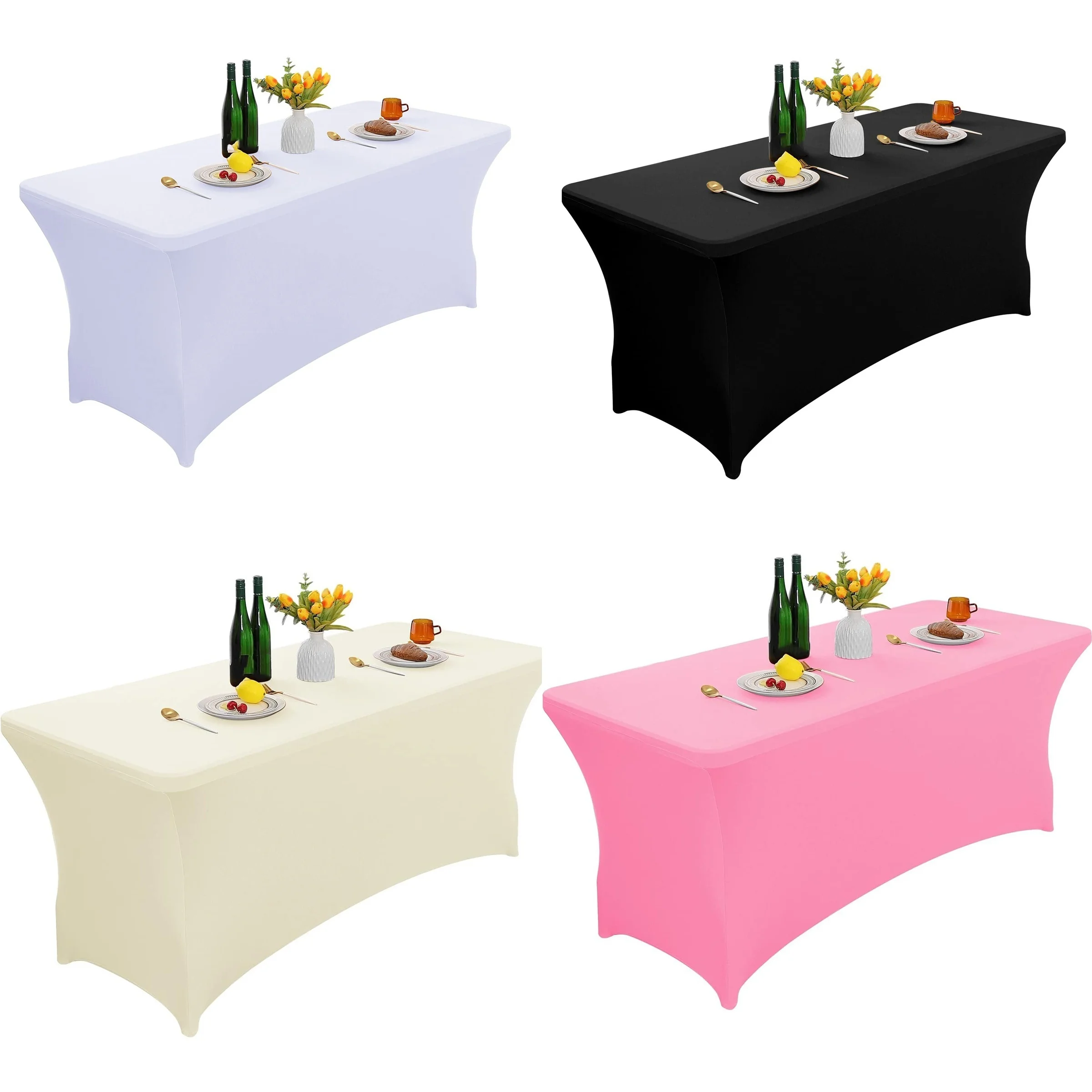 Cocktail Fan Table Set Wedding Banquet Party Luxury Hotel 6FT Rectangular Elastic Table Cloth Beauty Set