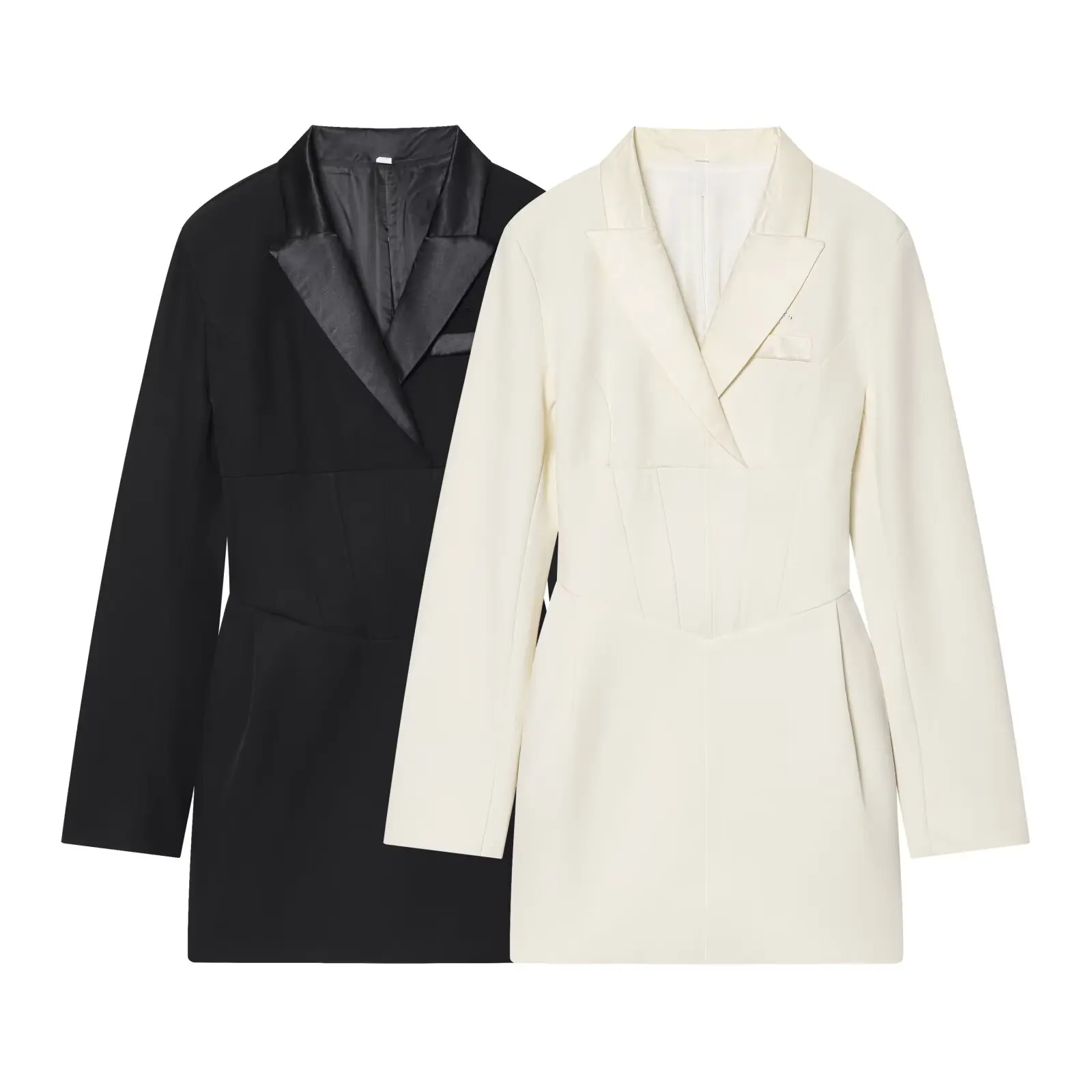 Women Elegant  Suit Style Dresses Chic V-neck Cinched Waist Shoulder Pads Dress Spring Autumn Long Sleeve Mini Party Ladies