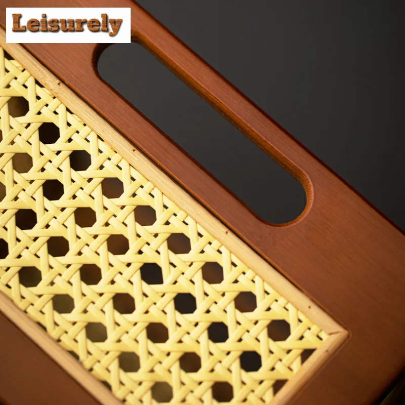 Handmade Brown Bamboo Rattan Storage Basket Food Storage Tray Debris Sorting Box Self-help Display Home Table Decoration Trays