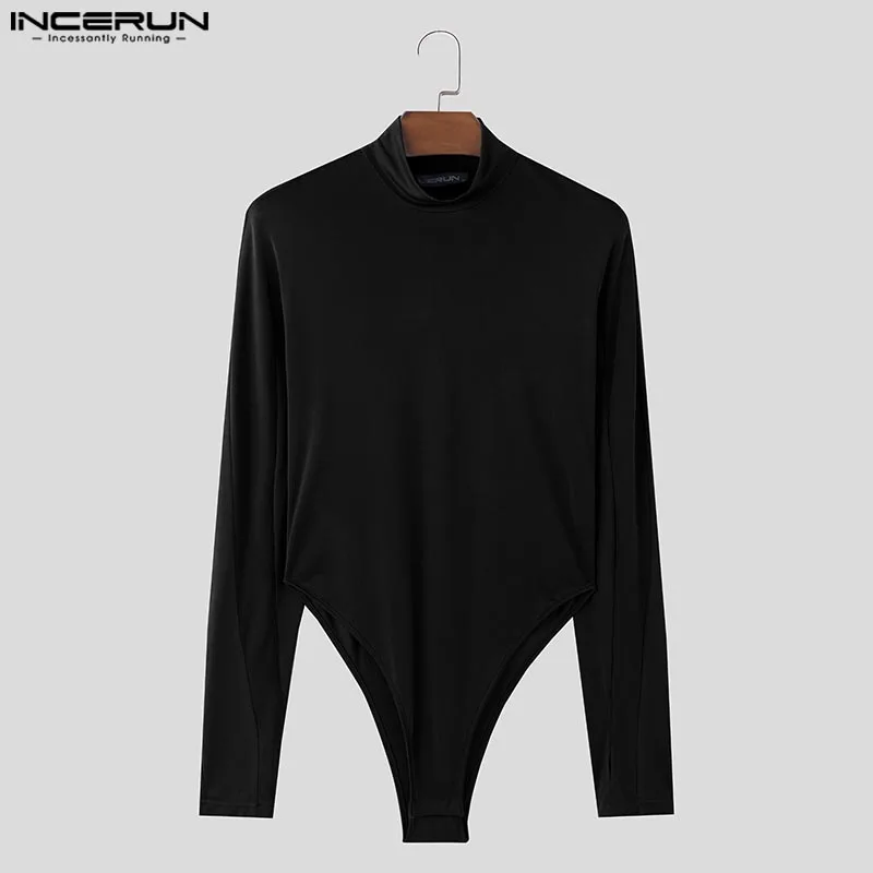 American Style Rompers INCERUN Men Fashion Solid Color Jumpsuits Sexy Casual Male Thimble Design Long Sleeved Bodysuits men bodysuits,men jumpsuits
