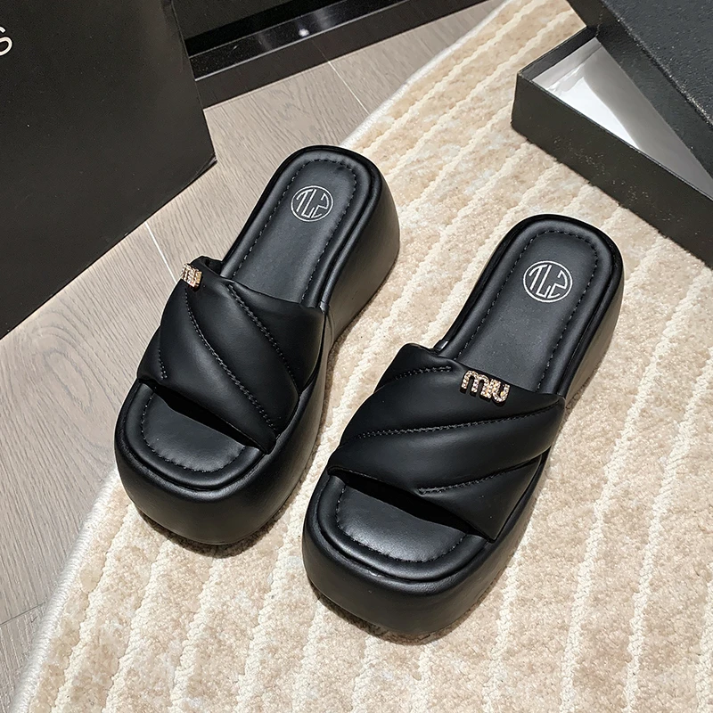 7CM Platform Slippers Women Wedge Shoes Hidden Heels Summer Shoes