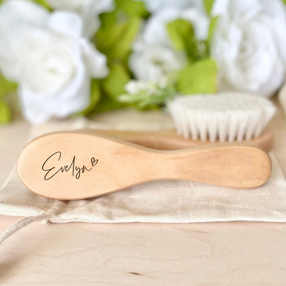 Personalized Baby Hairbrushes Engrave Infant Name Wooden Newborn Hair Brush Comb Birth/Baptism/Birthday Baby Shower Gifts 5