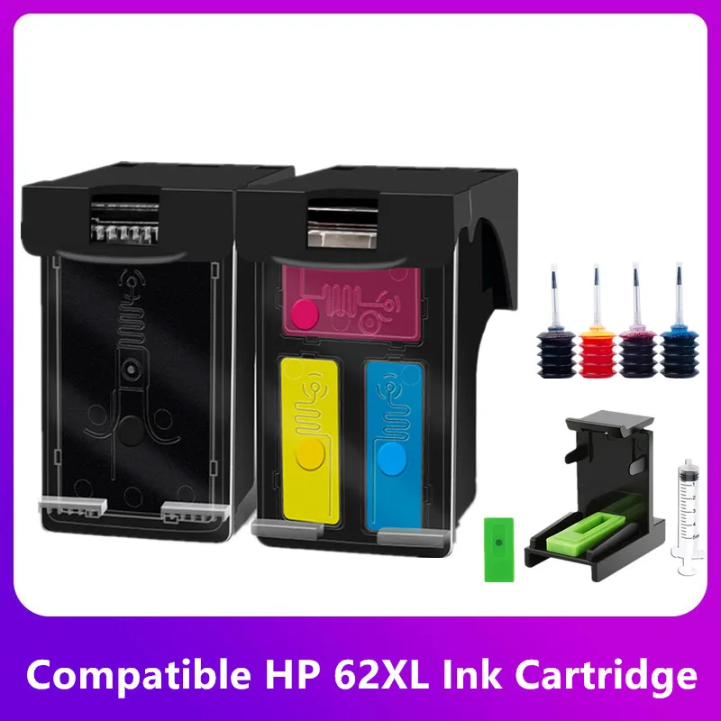 

Compatible 62xl Refillable Ink Cartridge for HP 62 Xl Envy 5540 5640 7640 5646 5541 5740 5742 5745 200 250 Printer